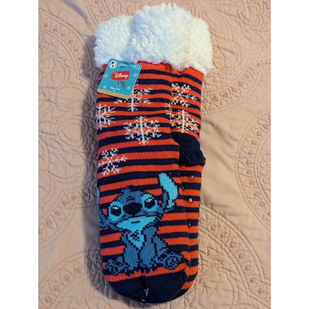 Disney Stitch Comfy Feet Unisex Fuzzy‎ Baba Slipper Socks Shoe Size 4-10 NWT